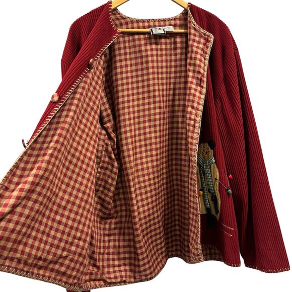 Vintage Ugly Christmas Sweater Cardigan, Red Corduroy Snowman Appliqué, Size XL - Picture 10 of 12